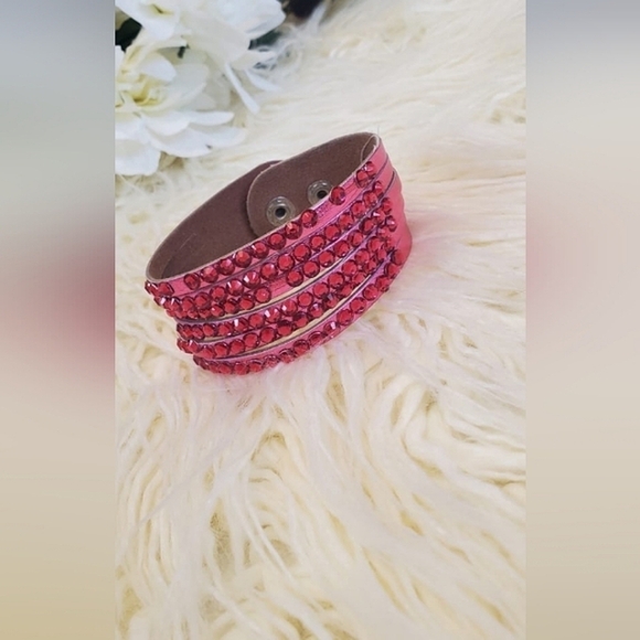Pink Leather Bracelet infused Crystal Wrap Multilayer Bracelets 🌴 - Picture 1 of 5